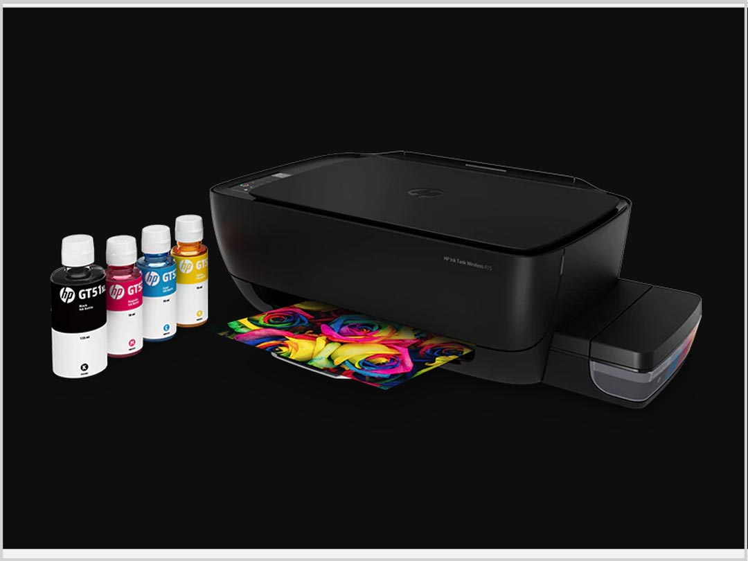 HP Ink Tank System prints up to 8,000 colour or 6,000 black pages from a spill-free refill system.1